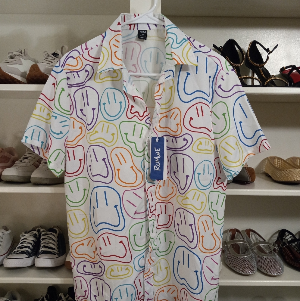 ROMWE Colorful Smiley Face Men's Shirt - Picture 3 of 3